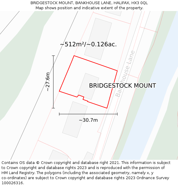 BRIDGESTOCK MOUNT, BANKHOUSE LANE, HALIFAX, HX3 0QL: Plot and title map