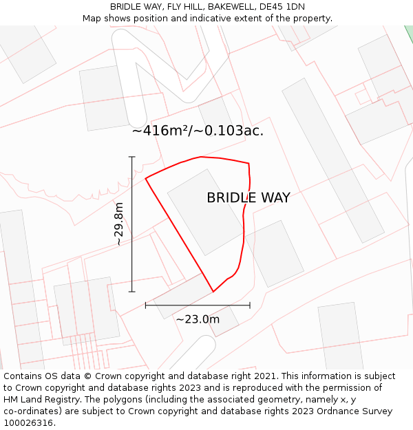 BRIDLE WAY, FLY HILL, BAKEWELL, DE45 1DN: Plot and title map