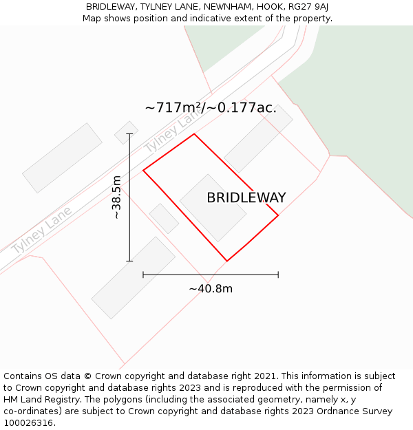 BRIDLEWAY, TYLNEY LANE, NEWNHAM, HOOK, RG27 9AJ: Plot and title map