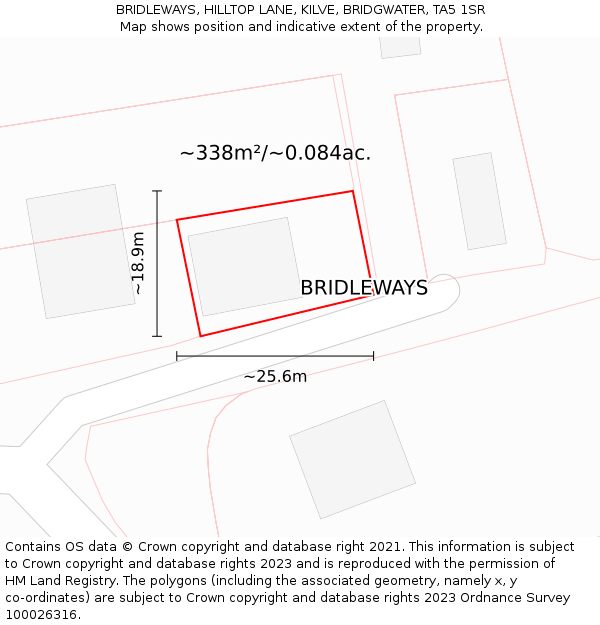 BRIDLEWAYS, HILLTOP LANE, KILVE, BRIDGWATER, TA5 1SR: Plot and title map