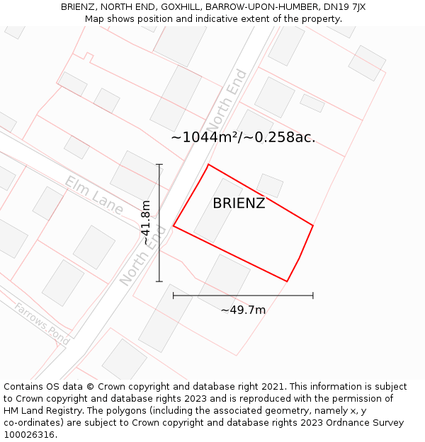 BRIENZ, NORTH END, GOXHILL, BARROW-UPON-HUMBER, DN19 7JX: Plot and title map