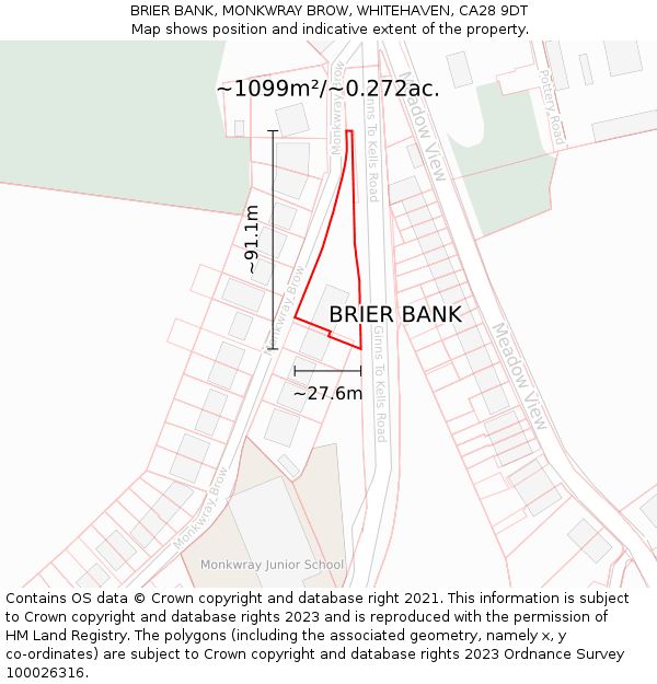 BRIER BANK, MONKWRAY BROW, WHITEHAVEN, CA28 9DT: Plot and title map