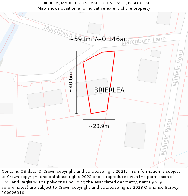 BRIERLEA, MARCHBURN LANE, RIDING MILL, NE44 6DN: Plot and title map