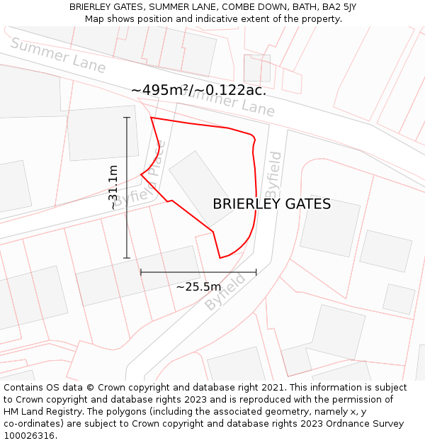 BRIERLEY GATES, SUMMER LANE, COMBE DOWN, BATH, BA2 5JY: Plot and title map