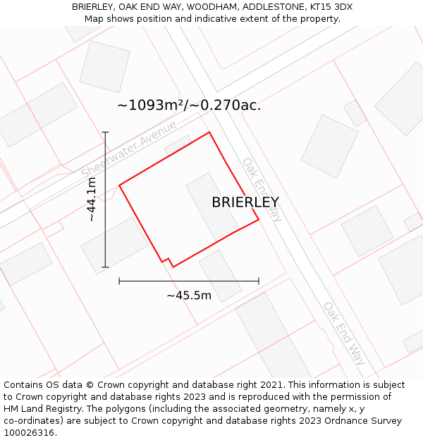 BRIERLEY, OAK END WAY, WOODHAM, ADDLESTONE, KT15 3DX: Plot and title map