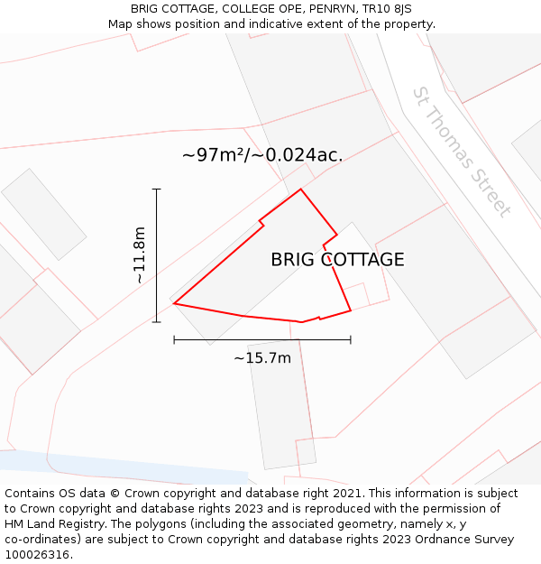 BRIG COTTAGE, COLLEGE OPE, PENRYN, TR10 8JS: Plot and title map