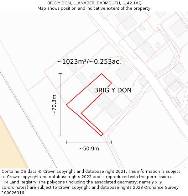 BRIG Y DON, LLANABER, BARMOUTH, LL42 1AQ: Plot and title map