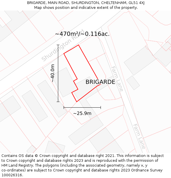 BRIGARDE, MAIN ROAD, SHURDINGTON, CHELTENHAM, GL51 4XJ: Plot and title map