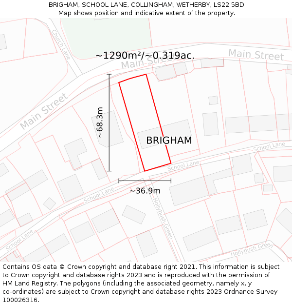 BRIGHAM, SCHOOL LANE, COLLINGHAM, WETHERBY, LS22 5BD: Plot and title map