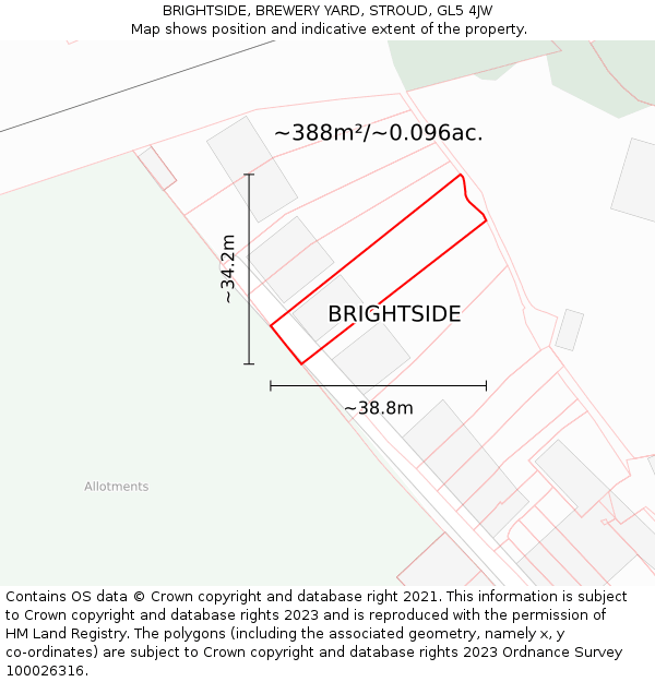 BRIGHTSIDE, BREWERY YARD, STROUD, GL5 4JW: Plot and title map