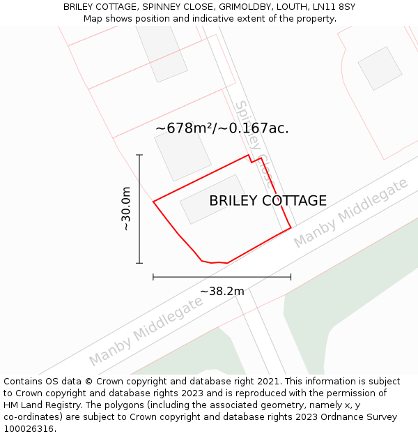 BRILEY COTTAGE, SPINNEY CLOSE, GRIMOLDBY, LOUTH, LN11 8SY: Plot and title map