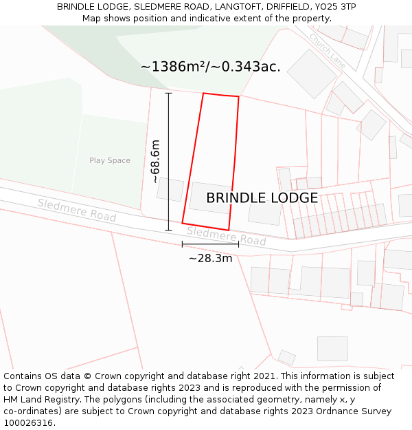 BRINDLE LODGE, SLEDMERE ROAD, LANGTOFT, DRIFFIELD, YO25 3TP: Plot and title map