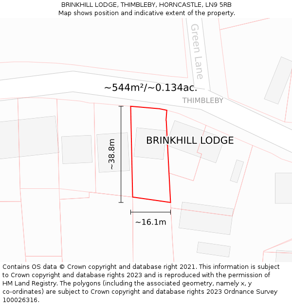 BRINKHILL LODGE, THIMBLEBY, HORNCASTLE, LN9 5RB: Plot and title map