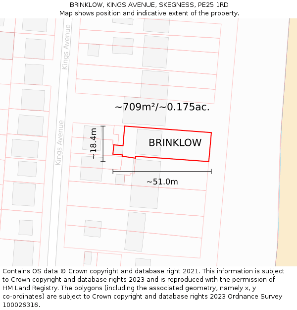 BRINKLOW, KINGS AVENUE, SKEGNESS, PE25 1RD: Plot and title map