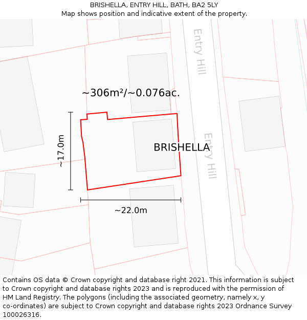 BRISHELLA, ENTRY HILL, BATH, BA2 5LY: Plot and title map