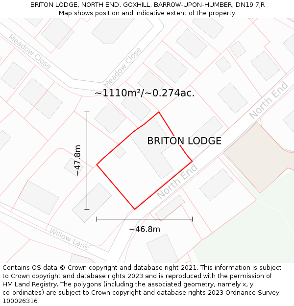 BRITON LODGE, NORTH END, GOXHILL, BARROW-UPON-HUMBER, DN19 7JR: Plot and title map