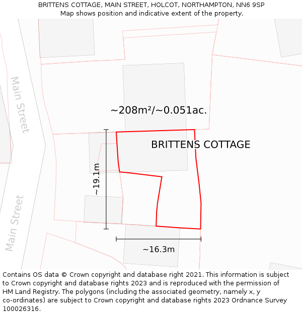 BRITTENS COTTAGE, MAIN STREET, HOLCOT, NORTHAMPTON, NN6 9SP: Plot and title map