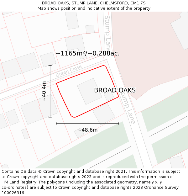 BROAD OAKS, STUMP LANE, CHELMSFORD, CM1 7SJ: Plot and title map