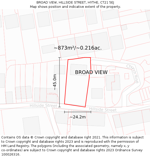 BROAD VIEW, HILLSIDE STREET, HYTHE, CT21 5EJ: Plot and title map