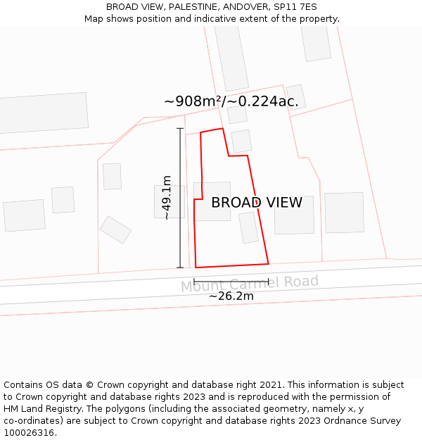 BROAD VIEW, PALESTINE, ANDOVER, SP11 7ES: Plot and title map