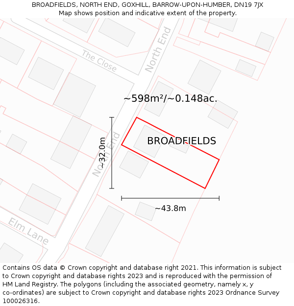 BROADFIELDS, NORTH END, GOXHILL, BARROW-UPON-HUMBER, DN19 7JX: Plot and title map