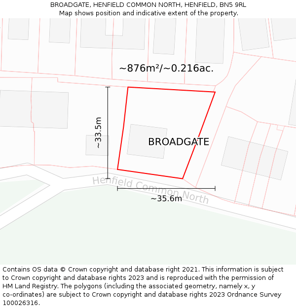 BROADGATE, HENFIELD COMMON NORTH, HENFIELD, BN5 9RL: Plot and title map