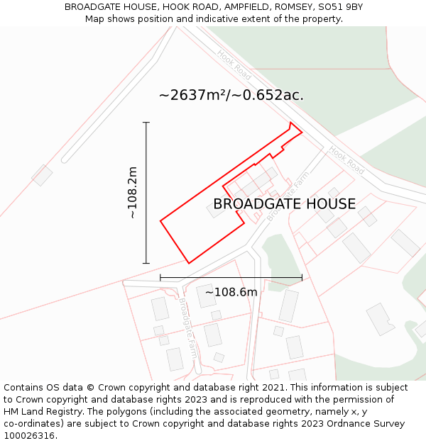 BROADGATE HOUSE, HOOK ROAD, AMPFIELD, ROMSEY, SO51 9BY: Plot and title map