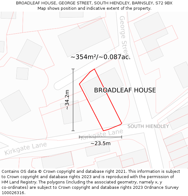 BROADLEAF HOUSE, GEORGE STREET, SOUTH HIENDLEY, BARNSLEY, S72 9BX: Plot and title map