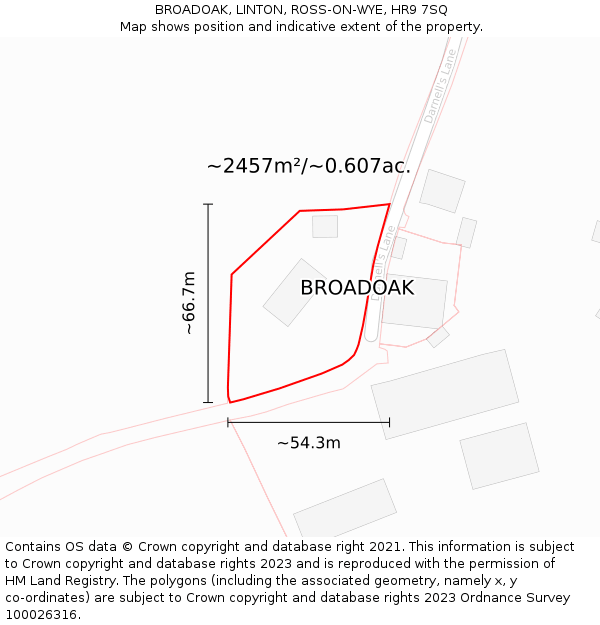 BROADOAK, LINTON, ROSS-ON-WYE, HR9 7SQ: Plot and title map