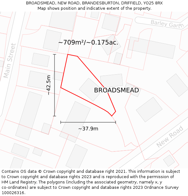 BROADSMEAD, NEW ROAD, BRANDESBURTON, DRIFFIELD, YO25 8RX: Plot and title map