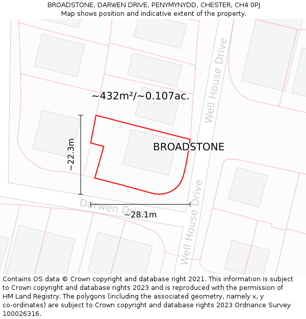 BROADSTONE, DARWEN DRIVE, PENYMYNYDD, CHESTER, CH4 0PJ: Plot and title map