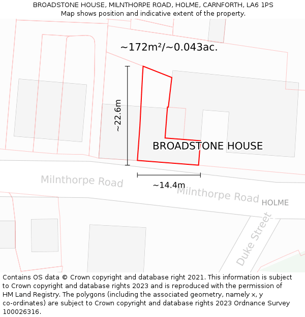 BROADSTONE HOUSE, MILNTHORPE ROAD, HOLME, CARNFORTH, LA6 1PS: Plot and title map