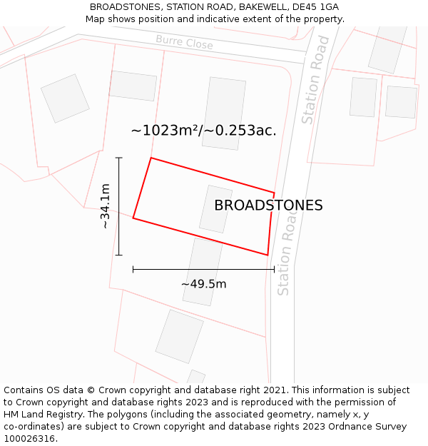 BROADSTONES, STATION ROAD, BAKEWELL, DE45 1GA: Plot and title map