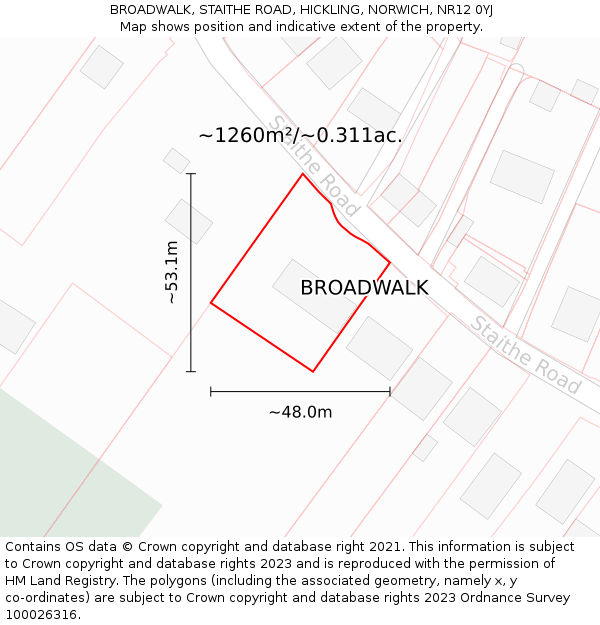 BROADWALK, STAITHE ROAD, HICKLING, NORWICH, NR12 0YJ: Plot and title map