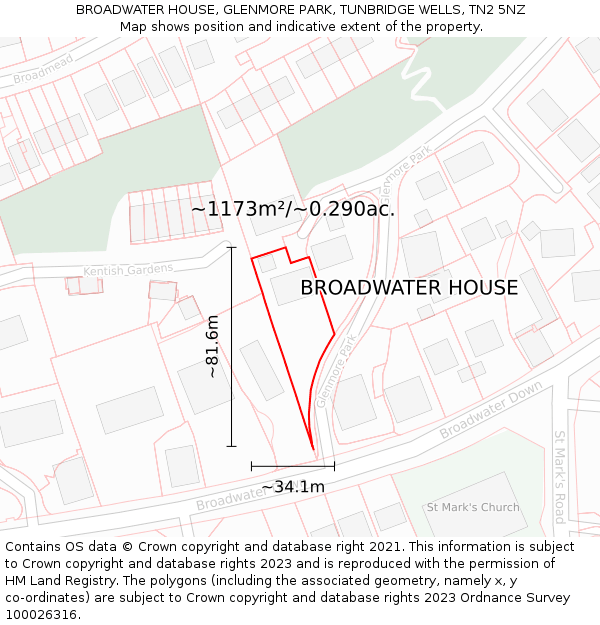 BROADWATER HOUSE, GLENMORE PARK, TUNBRIDGE WELLS, TN2 5NZ: Plot and title map