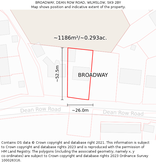 BROADWAY, DEAN ROW ROAD, WILMSLOW, SK9 2BY: Plot and title map