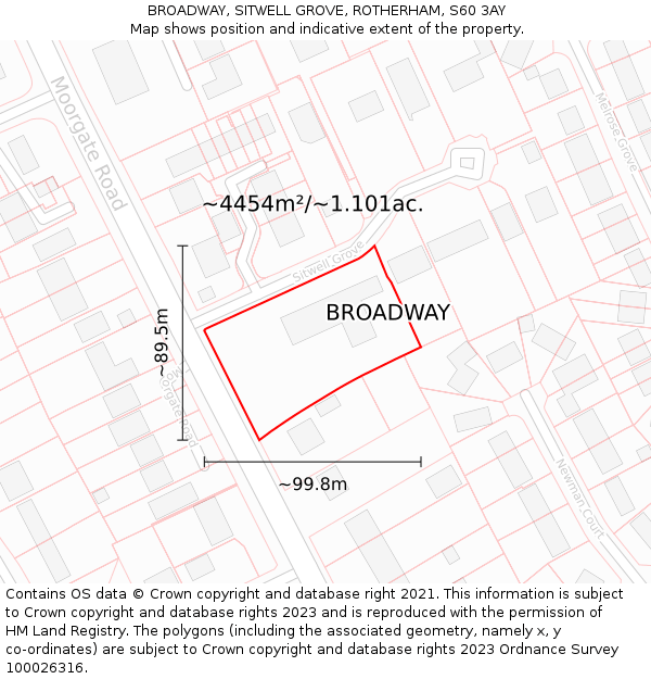 BROADWAY, SITWELL GROVE, ROTHERHAM, S60 3AY: Plot and title map