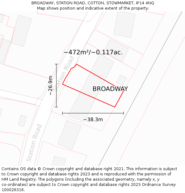 BROADWAY, STATION ROAD, COTTON, STOWMARKET, IP14 4NQ: Plot and title map