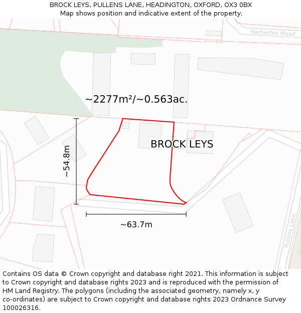 BROCK LEYS, PULLENS LANE, HEADINGTON, OXFORD, OX3 0BX: Plot and title map