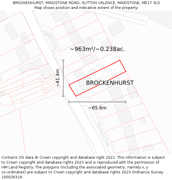 BROCKENHURST, MAIDSTONE ROAD, SUTTON VALENCE, MAIDSTONE, ME17 3LS: Plot and title map