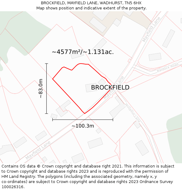 BROCKFIELD, MAYFIELD LANE, WADHURST, TN5 6HX: Plot and title map