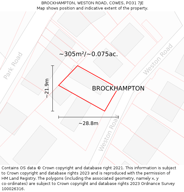 BROCKHAMPTON, WESTON ROAD, COWES, PO31 7JE: Plot and title map