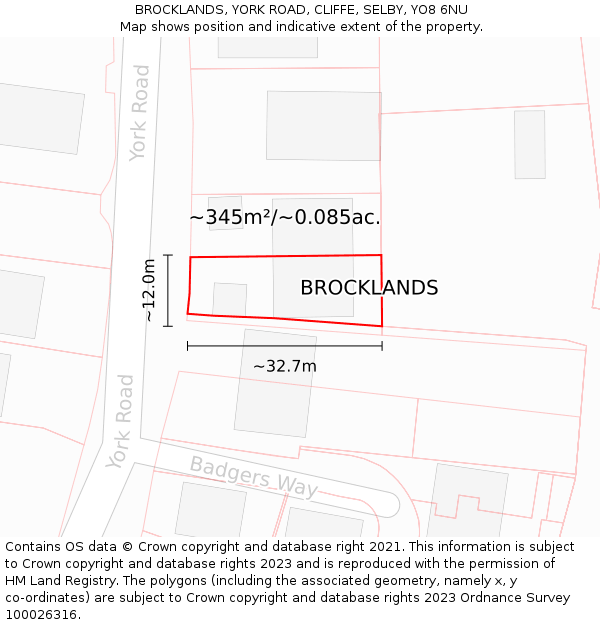 BROCKLANDS, YORK ROAD, CLIFFE, SELBY, YO8 6NU: Plot and title map