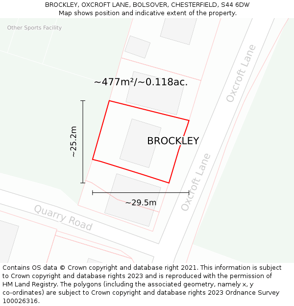 BROCKLEY, OXCROFT LANE, BOLSOVER, CHESTERFIELD, S44 6DW: Plot and title map