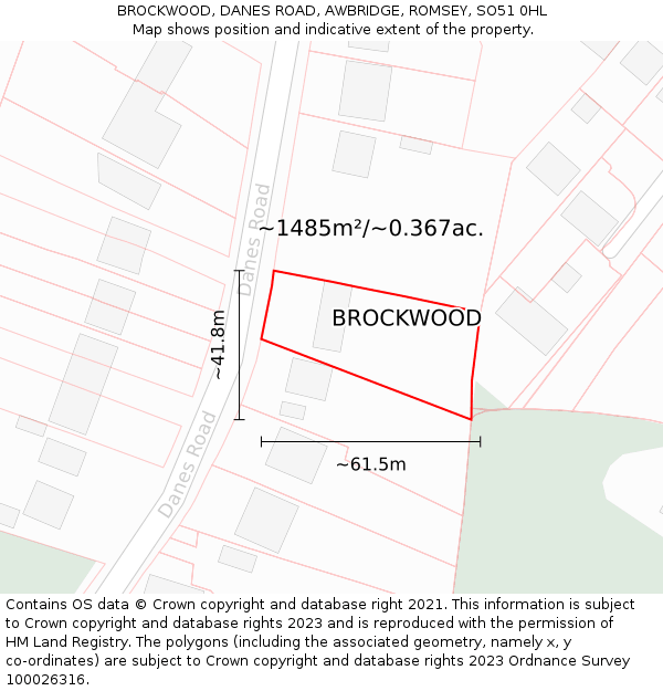 BROCKWOOD, DANES ROAD, AWBRIDGE, ROMSEY, SO51 0HL: Plot and title map