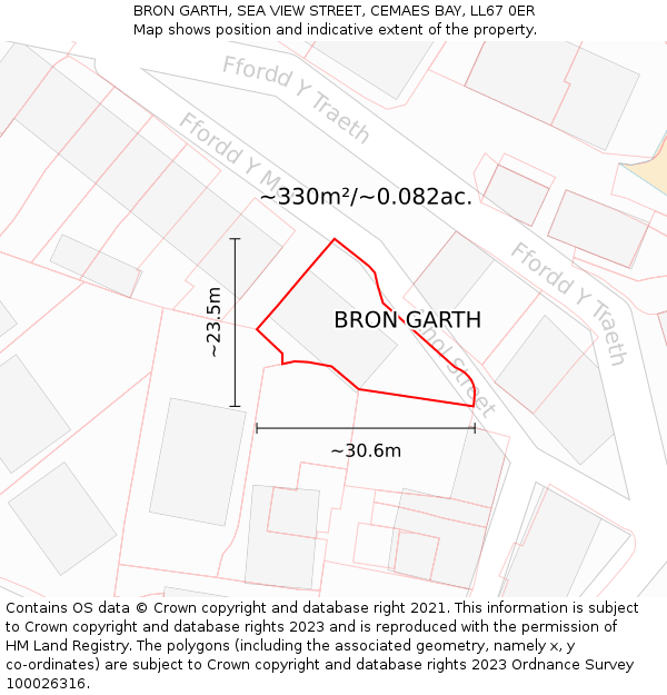 BRON GARTH, SEA VIEW STREET, CEMAES BAY, LL67 0ER: Plot and title map