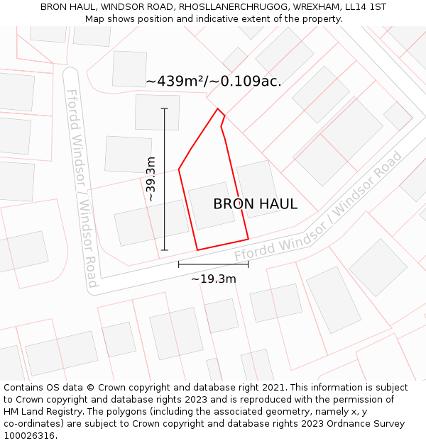 BRON HAUL, WINDSOR ROAD, RHOSLLANERCHRUGOG, WREXHAM, LL14 1ST: Plot and title map