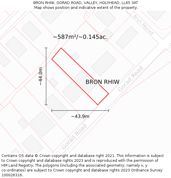 BRON RHIW, GORAD ROAD, VALLEY, HOLYHEAD, LL65 3AT: Plot and title map