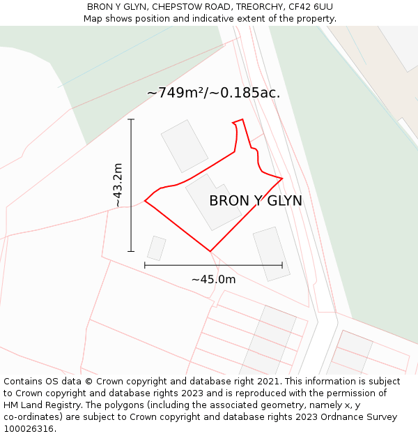 BRON Y GLYN, CHEPSTOW ROAD, TREORCHY, CF42 6UU: Plot and title map