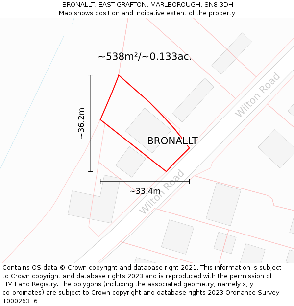 BRONALLT, EAST GRAFTON, MARLBOROUGH, SN8 3DH: Plot and title map